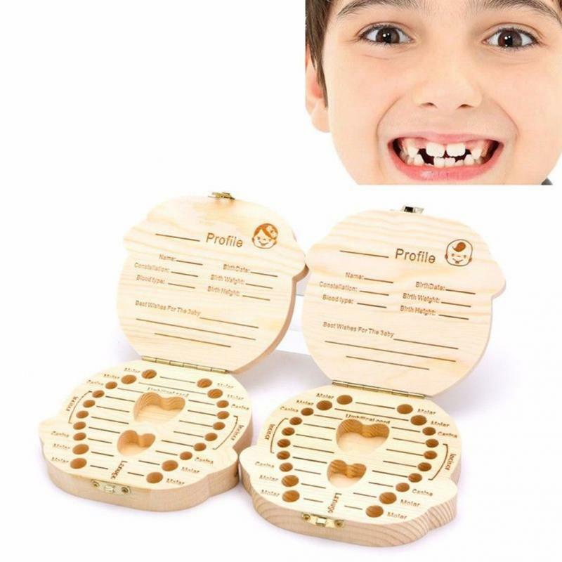 Bella ragazza/ragazzo immagine scatola di denti da latte in legno per bambini souvenir per bambini collezione di denti per capelli fetali salva scatola registrazione crescita del bambino
