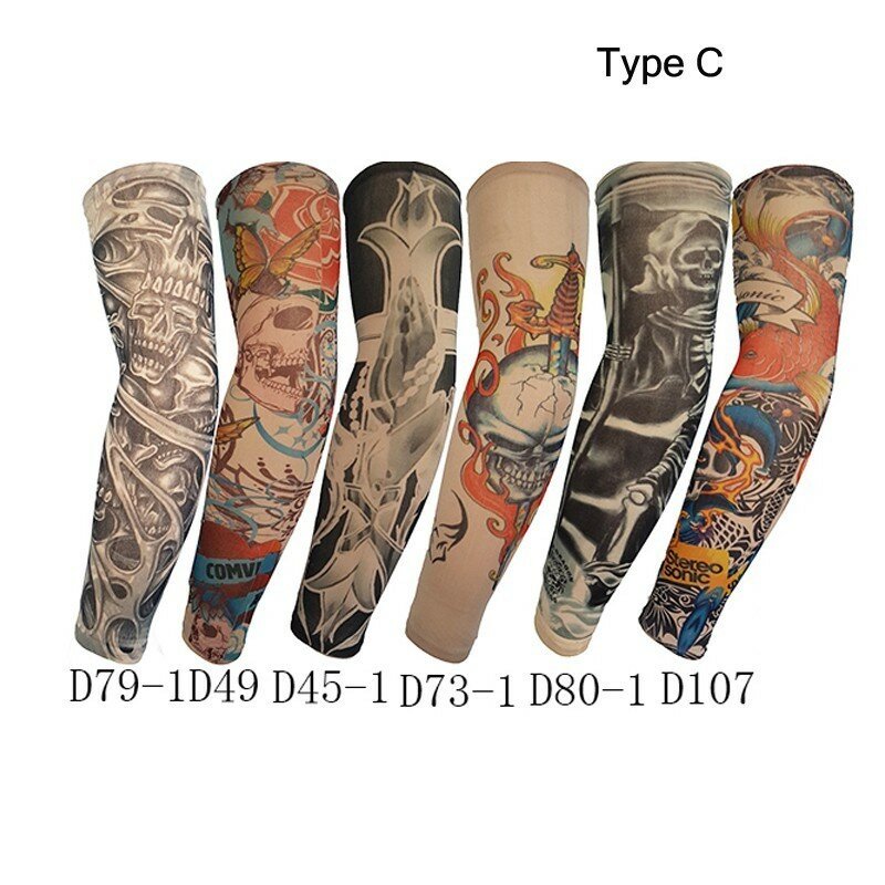 Mangas de brazo de tatuaje temporal falso, Kit de protectores de brazo Unisex de nailon, antideslizantes, protector solar UV, 12 Uds./lote