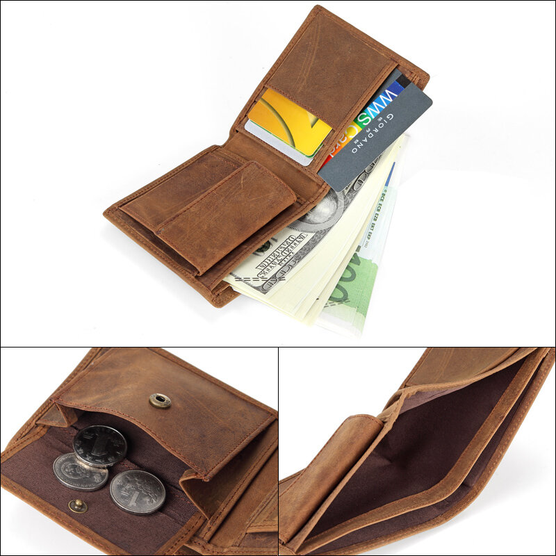 MISFITS nowe oryginalne skórzane portfele męskie skóra Crazy Horse portfel męski kieszonka na monety i wizytownik wysokiej jakości torebki męskie