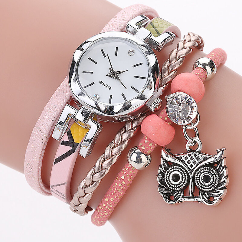 Luxe Mode Vrouwen Meisjes Armband Analoge Quartz Horloge Uil Hanger Dames Jurk Armband Horloges Horloge Relogio Feminino