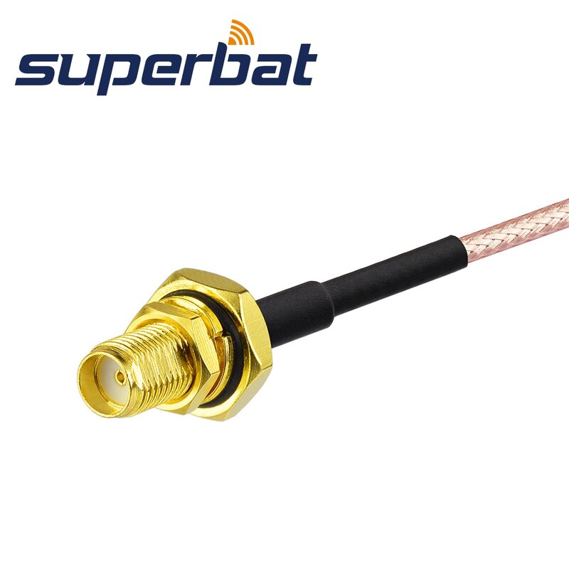 Superbat Pigtail Cable SMA Bulkhead Female with O-ring to RP-SMA Right Angle Male Antenna Feeder Cable Assembly RG316 10cm