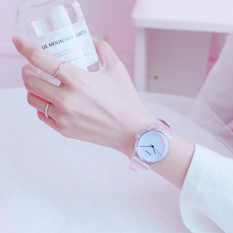 Relógio feminino de quartzo com pulseira de silicone, relógio adorável com design grafite, de marca da moda ulzzang, presente para garotas, 2021