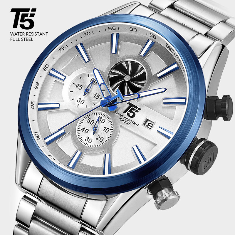 T5-Reloj de pulsera deportivo para hombre, cronógrafo de cuarzo, militar, resistente al agua, de marca de lujo, color oro rosa