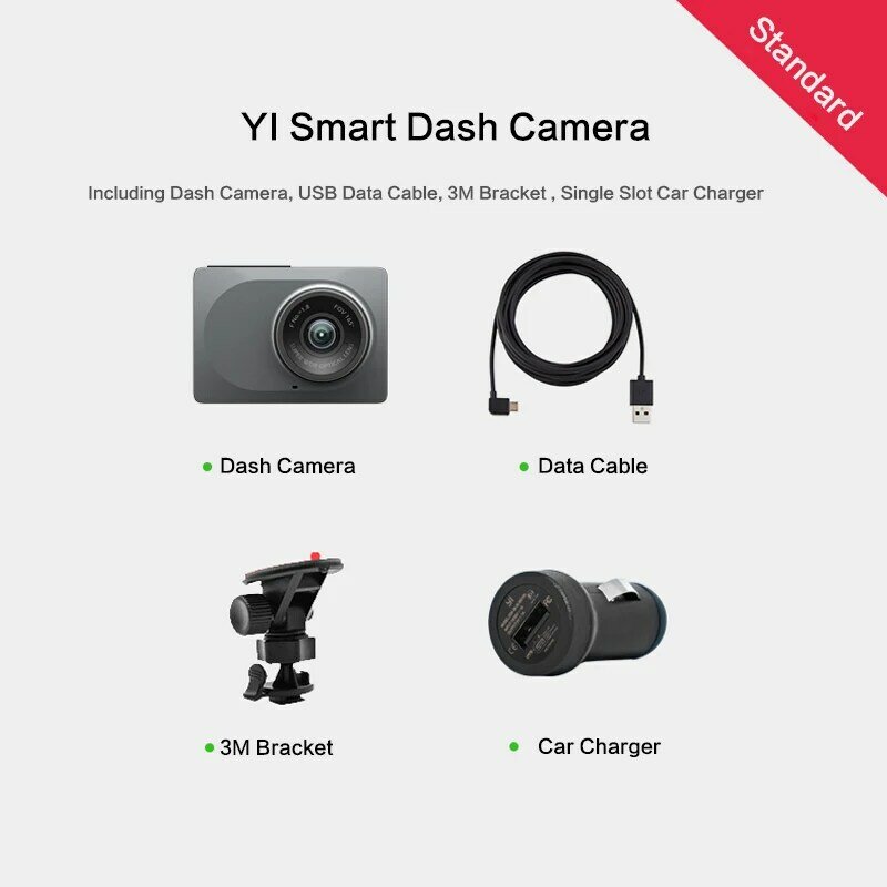 Видеорегистратор YI Smart Dash Camera HD | Беспроводное подключение  Wi-Fi Угол обзора 165 градусов Запись видео