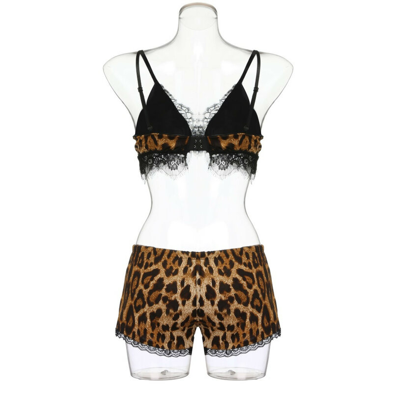 Set di biancheria Sexy da Donna Plus Size X Bow Lace Trim Leopard Underwear Sleepwear Picardias Sexi Mujer Intimo Donna Sexy Hot