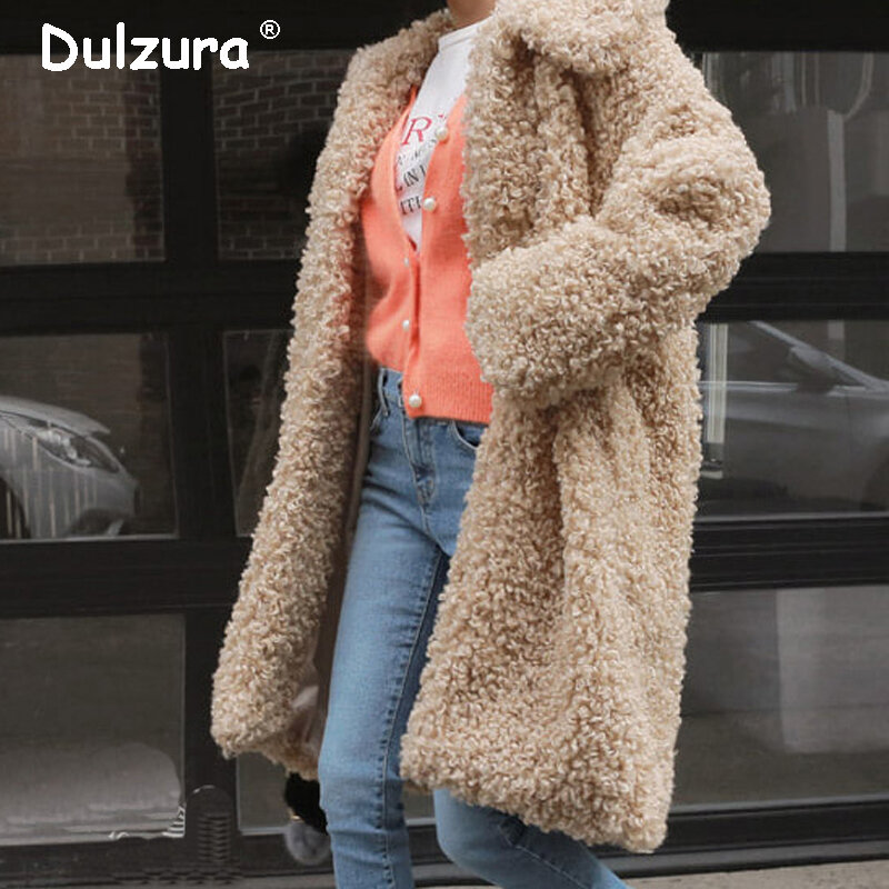 Ulzzang ยาว Faux FUR เสื้อโค้ทหนาอุ่น 2018 ผู้หญิงฤดูหนาวเสื้อแจ็คเก็ตขนปุย Outerwear ผู้หญิงแฟชั่นเสื้อกันหน...
