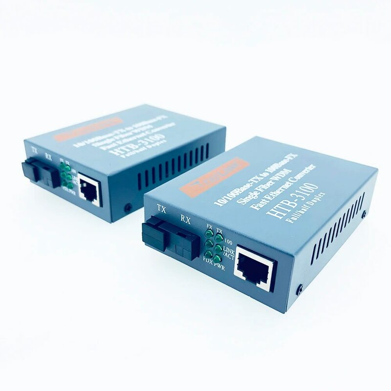 1 paio HTB-3100 fibra ottica Media Converter fibra ricetrasmettitore singola fibra convertitore 25km SC 10/100M monomodale singola fibra