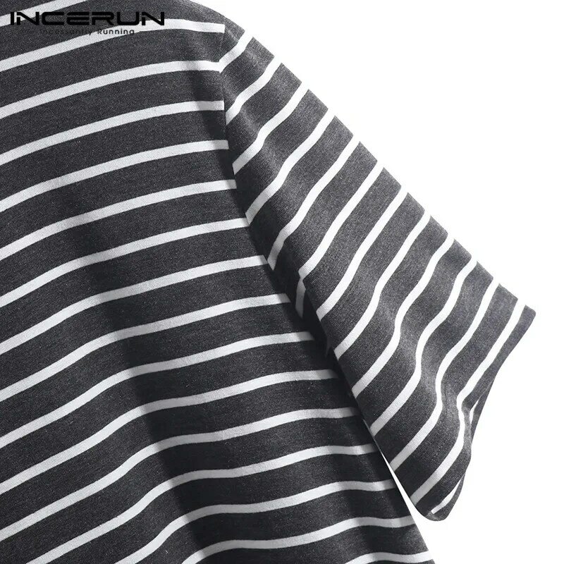 Homewear Kleid 2021 Mode Männer Pyjama Lounge Streifen Sommer Tops Lose Kurzarm Nachtwäsche Nachthemd Unterwäsche Hombre