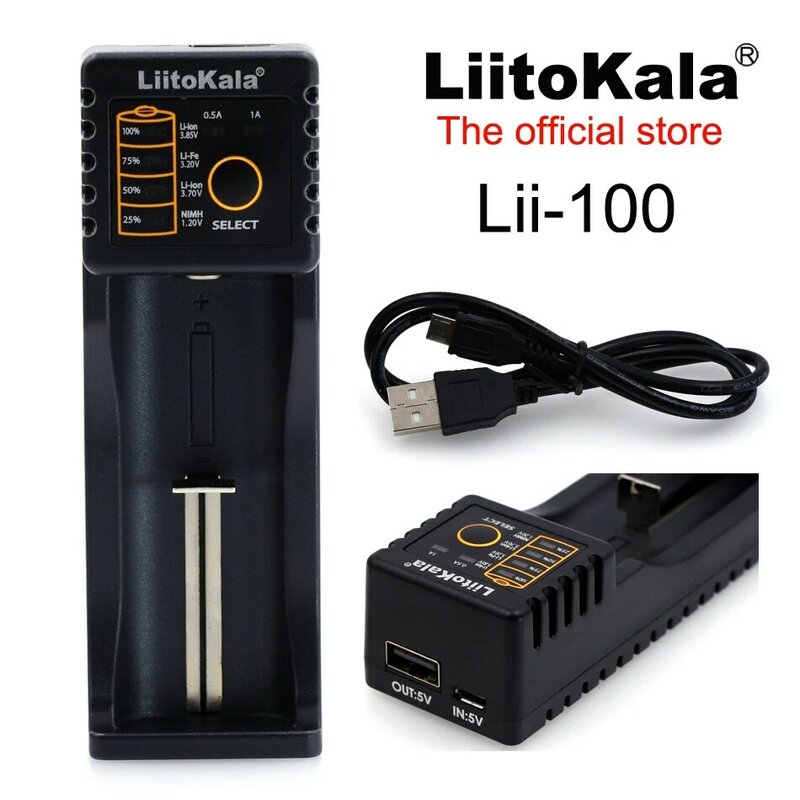 LIITOKALA-インテリジェント充電器,リチウム電池Lii-100 1.2V 3.7v 3.2v 3.85v aa/aaa 18650 18350 26650 10440 14500 16340 25500
