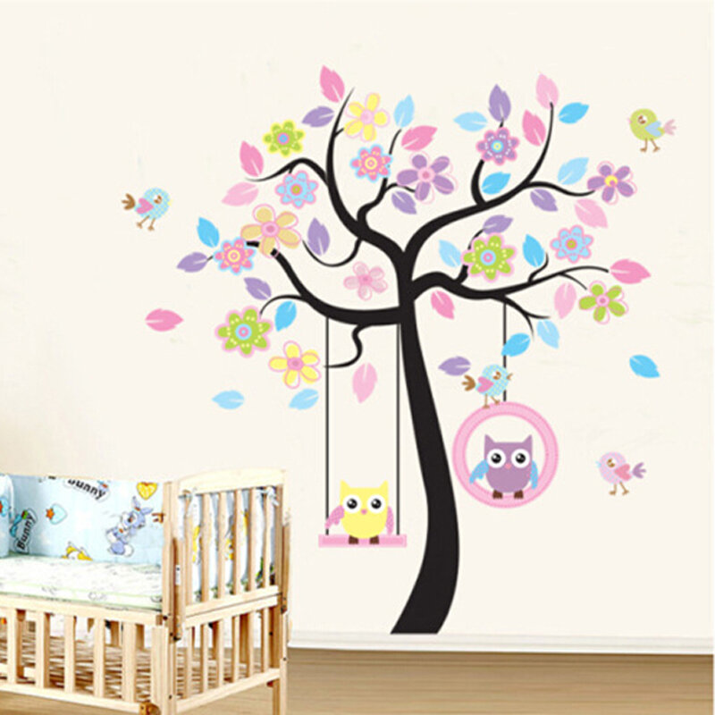 Autocollant mural en forme de hibou et d'arbre à oiseaux, papier peint décoratif pour chambre d'enfants et pépinière, DIY bricolage