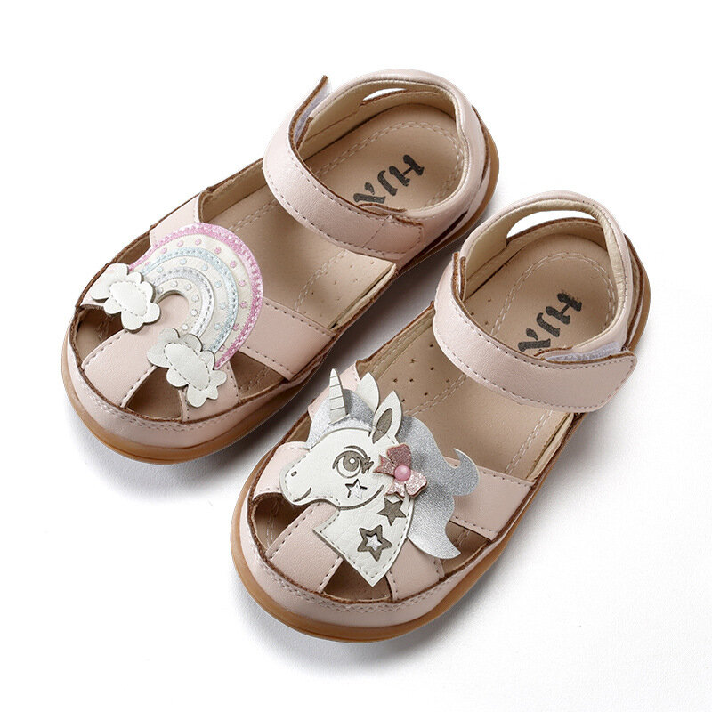 Summer baby unicorn shoes girls Kids Beach Sandals for Boys Soft Leather Bottom Non-Slip Closed Toe Safty Shoes Children Shoes