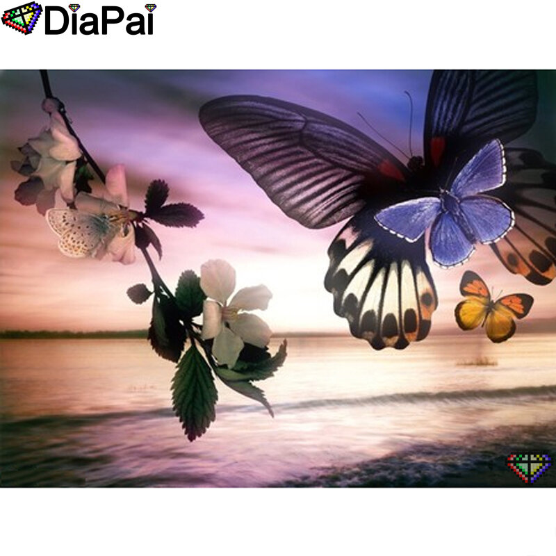 DIAPAI 5D DIY Pintura 100% Praça Cheia de Diamante/Broca Redonda "Flor borboleta" Diamante Bordado Ponto Cruz 3D decor A23255
