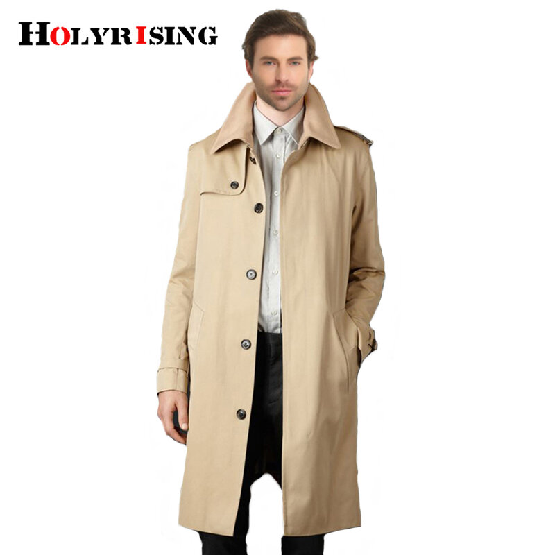 Holyrising خندق معطف الرجال عادية Masculino معطف ضئيلة طويلة great Coat زر واحد مصدات الرياح مريحة حجم S-9XL 18360-5