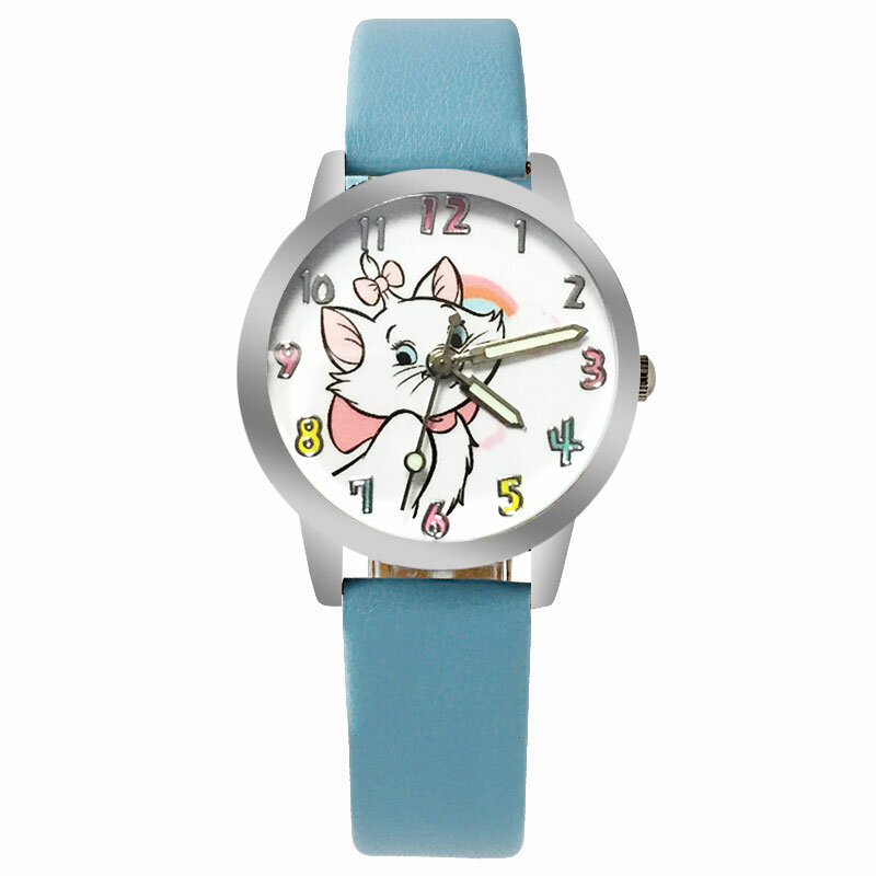 Детские часы небесно-голубого цвета с милым мультяшным бантом и котенком, часы для девочек, Кварцевые спортивные часы для мальчиков, детски...