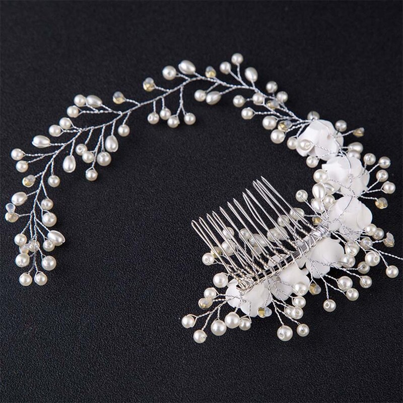 MOLANS Delicate Handmade Pearl Floral Headbands for Bride Wedding Ornament Alloy Twisted with Hair Comb for Temperament Women
