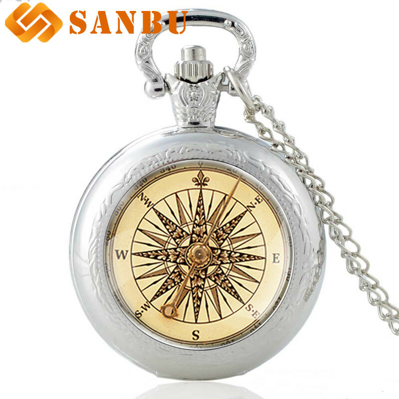 Reloj de bolsillo de cuarzo con brújula Retro Para hombre y mujer, colgante de bronce Vintage, collar, regalos