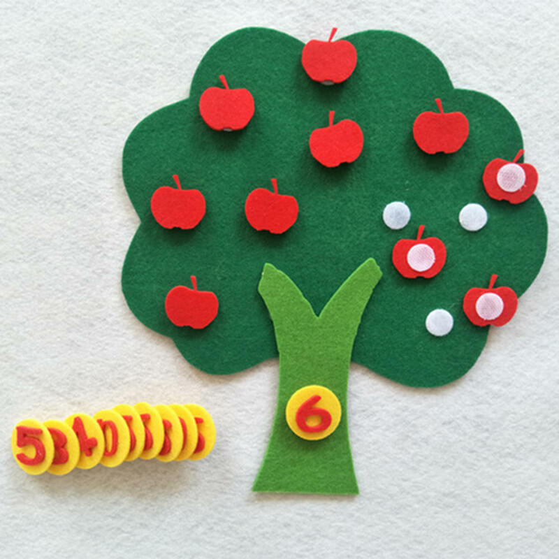 ผ้า DIY เด็กการศึกษาของเล่นทนทานดิจิตอลความรู้ความเข้าใจเด็ก Montessori การศึกษาอุปกรณ์ Apple Tree ของเล่...