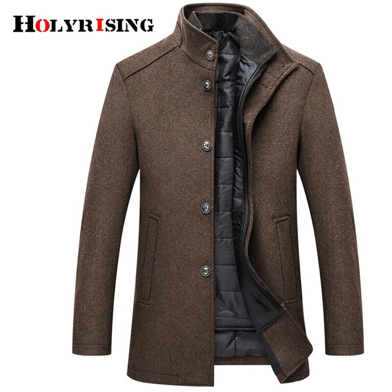 Holyrising-メンズウールコート,厚いオーバーコート,シングルブレスト,調節可能なベスト,4色,M-3XL