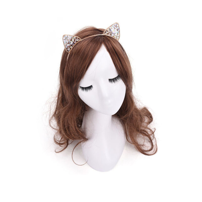 ความแปลกใหม่แมวแมวหู Headband มงกุฎ Rhinestone Tiara Headbands ผม Hoops Bezel หูคริสตัลเซ็กซี่เทศกาลสาว Headdress