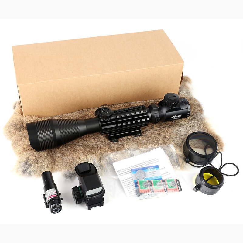 Ohhunt 4-12X50เช่นการล่าสัตว์ Riflescope ยุทธวิธี Red Green Dot Laser Sight เลนส์โฮโลแกรม Combat ปืนไรเฟิลขอบเขตสำหรับเกมส์ยิง