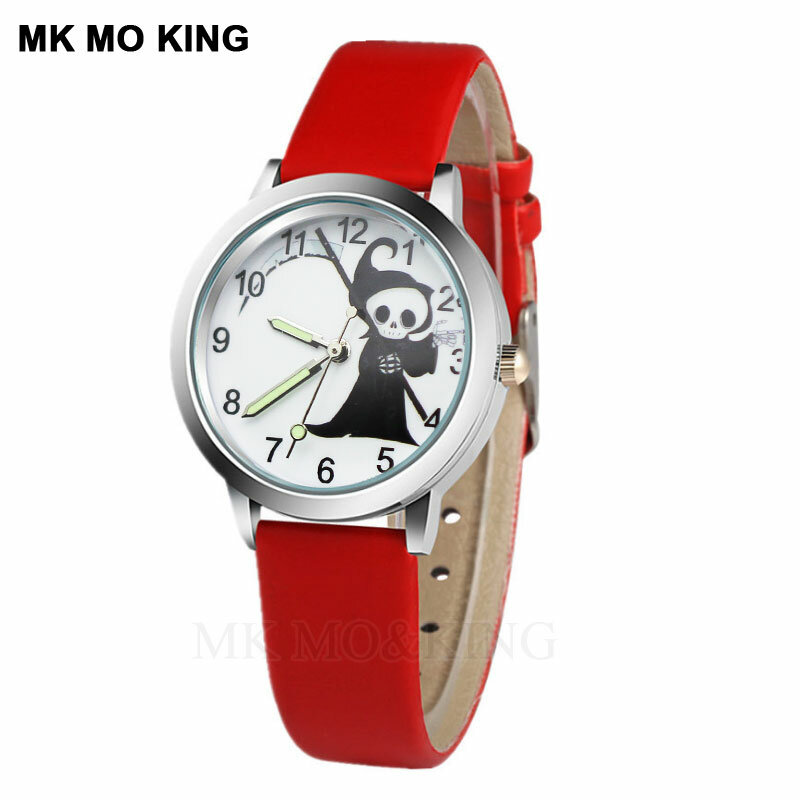 Student hot cosplay bajkowy zegarek czaszka chłopiec zegar sportowy dorywczo skórzana dziewczyna zegarek kwarcowy na rękę Montre Enfant Mix kolorów