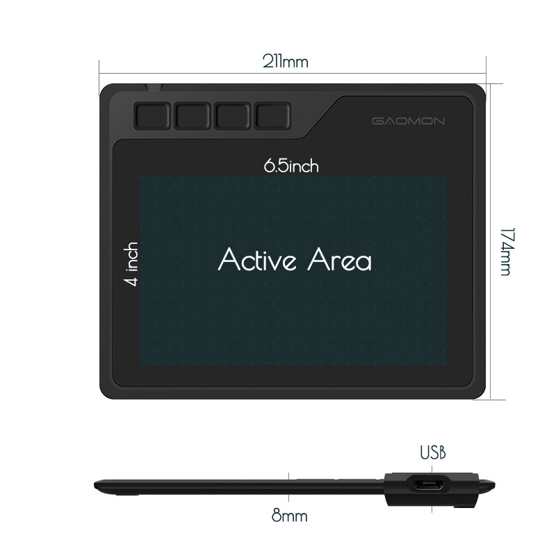 GAOMON-جهاز لوحي للرسومات مع قلم, 6.5 × 4 بوصة 8192 مستوى حساسية للضغط جهاز لوحي للرسومات مع قلم بدون بطارية للرسم واللعب OSU يدعم أندرويد وويندوز وماك