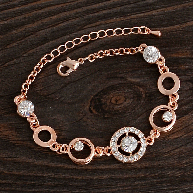 MINHIN Rose Gold Color Chain Bracelet For Women Crystal Wedding Jewelry Ladies Charm Wrist Bracelet Pulseras Wholesale Price