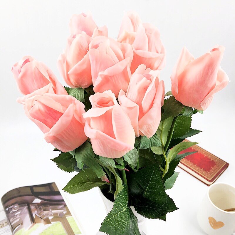 Flores artificiais de toque real de seda, 8 peças, rosas, buquê de flores falsas, para casamento, festa de casamento, flores decorativas