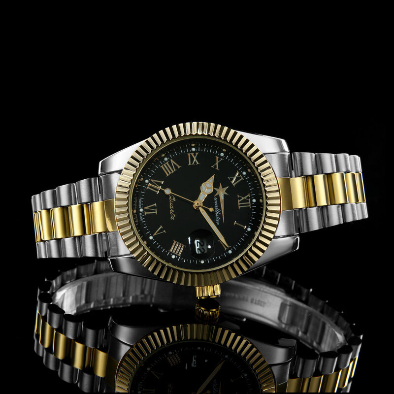Wealthstar-reloj deportivo de cuarzo para hombre, con fecha automática, correa de acero inoxidable, informal, de pulsera, de acero completo