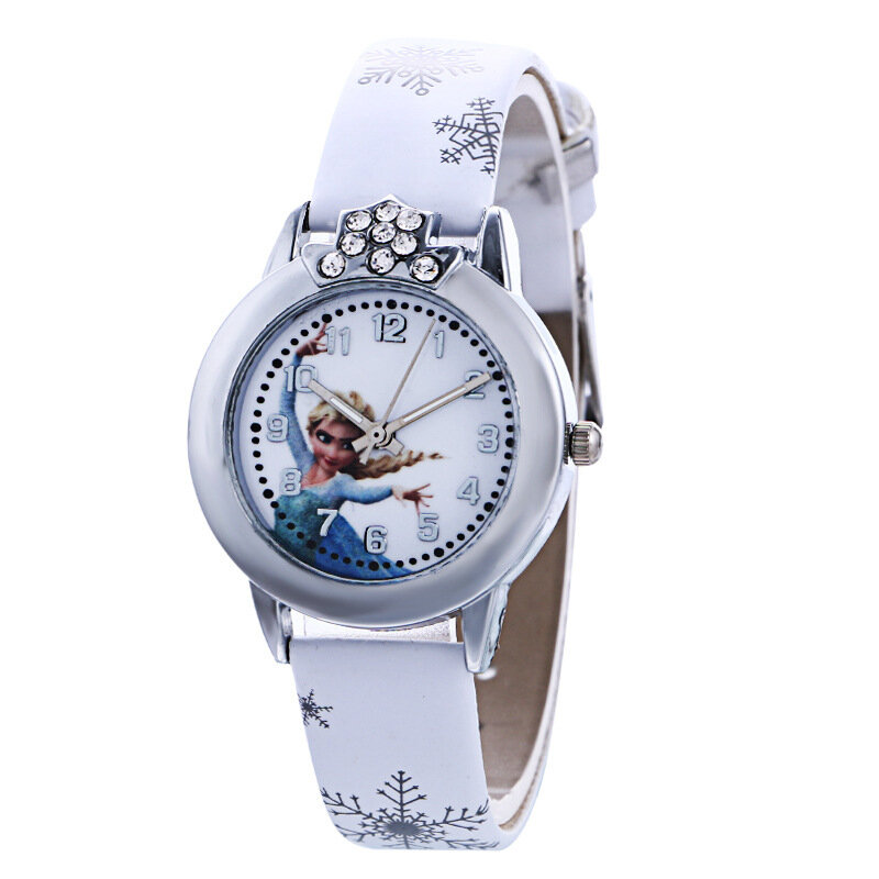 Novo relojes crianças dos desenhos animados relógio princesa relógios moda crianças bonito relógio de quartzo de couro menina relogio feminino