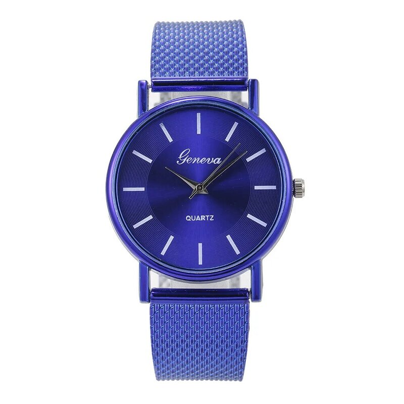 현대 패션 레드 쿼츠 핑크 블루 시계 남자 여자 메쉬 스테인레스 스틸 시계 스트랩 캐주얼 쌍 연인 시계 여성을위한 선물