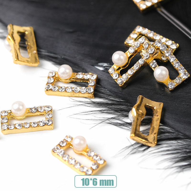2019 NEW 10 pieces rectangle crystal bright pearl nail rhinestone alloy Nail Art decorations glitter DIY 3D nail jewelry pendant