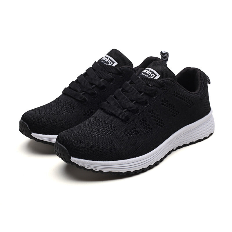 Fast delivery 2019 New Fashion Women casual shoes fashion breathable Walking mesh lace up flat shoes sneakers women