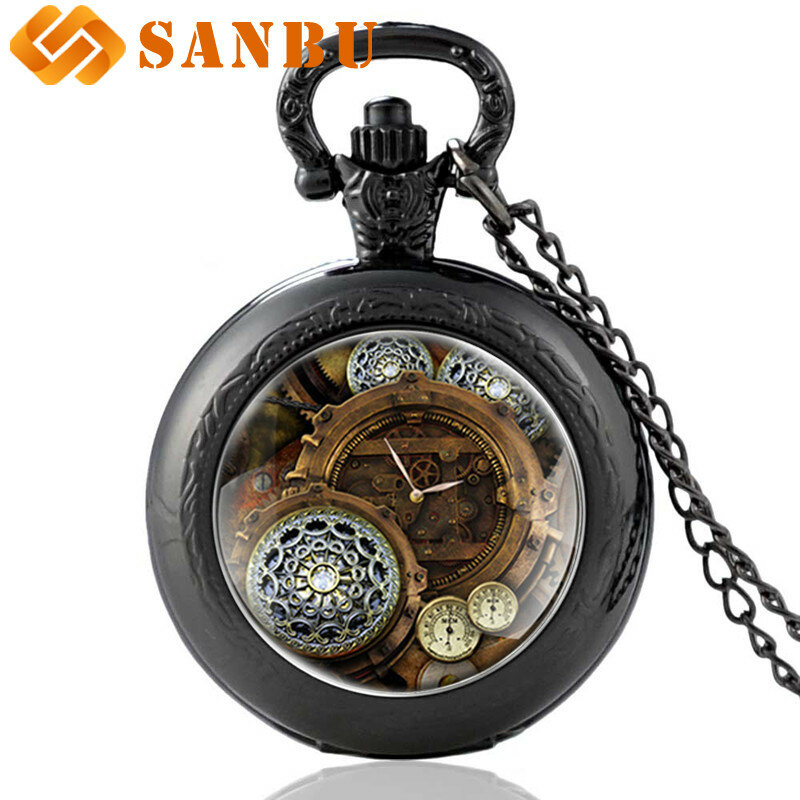 Античные бронзовые карманные часы стимпанк, винтажные мужские и женские скелетоны, ожерелье в стиле панк с подвеской, кварцевые часы