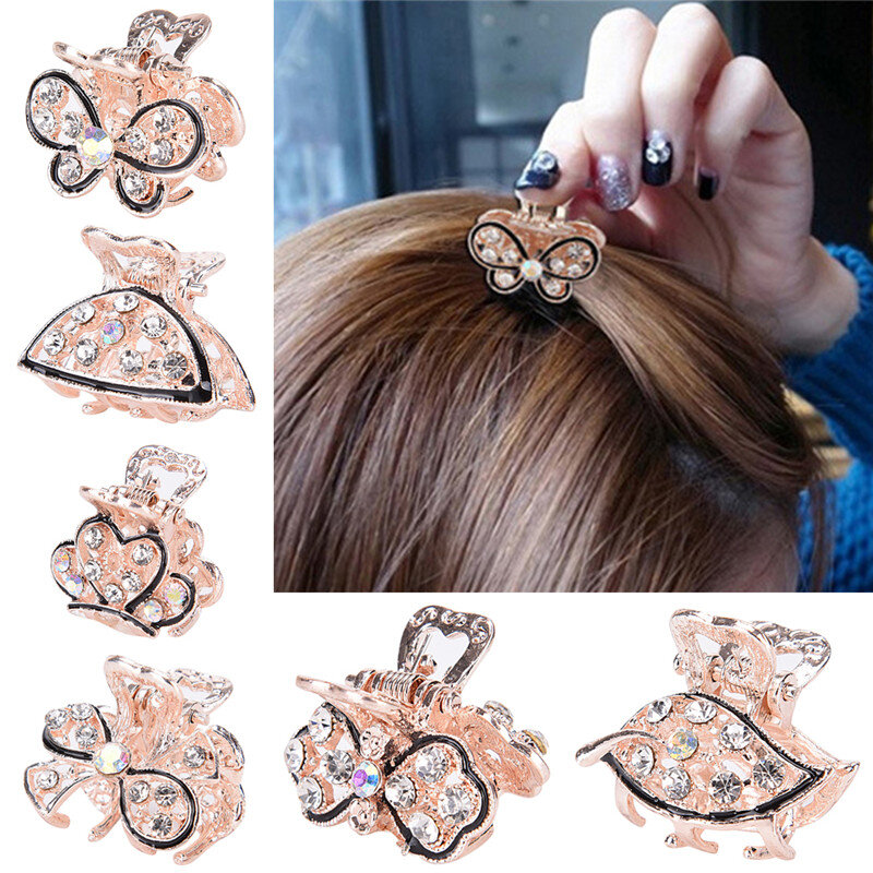 Retro Mini motyl kwiatowa do włosów klamra z pałąkiem na głowę dla pani dziewczyny kobiety szpilka kryształowe spinki do włosów zacisk kraba