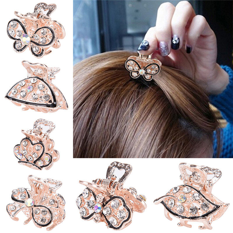 Retro MINIผีเสื้อดอกไม้ผมClawคลิปสำหรับหญิงหญิงหญิงHairpin HairpinsคริสตัลปูCLAMP