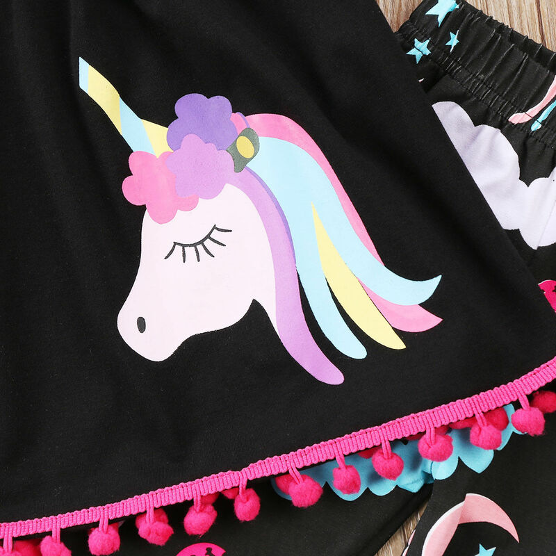 Emmababy-Conjunto de ropa de unicornio para niñas pequeñas de 2 a 7 años, conjunto de ropa de dibujos animados, minivestido de manga larga + Pantalones largos estampados, 2 uds.