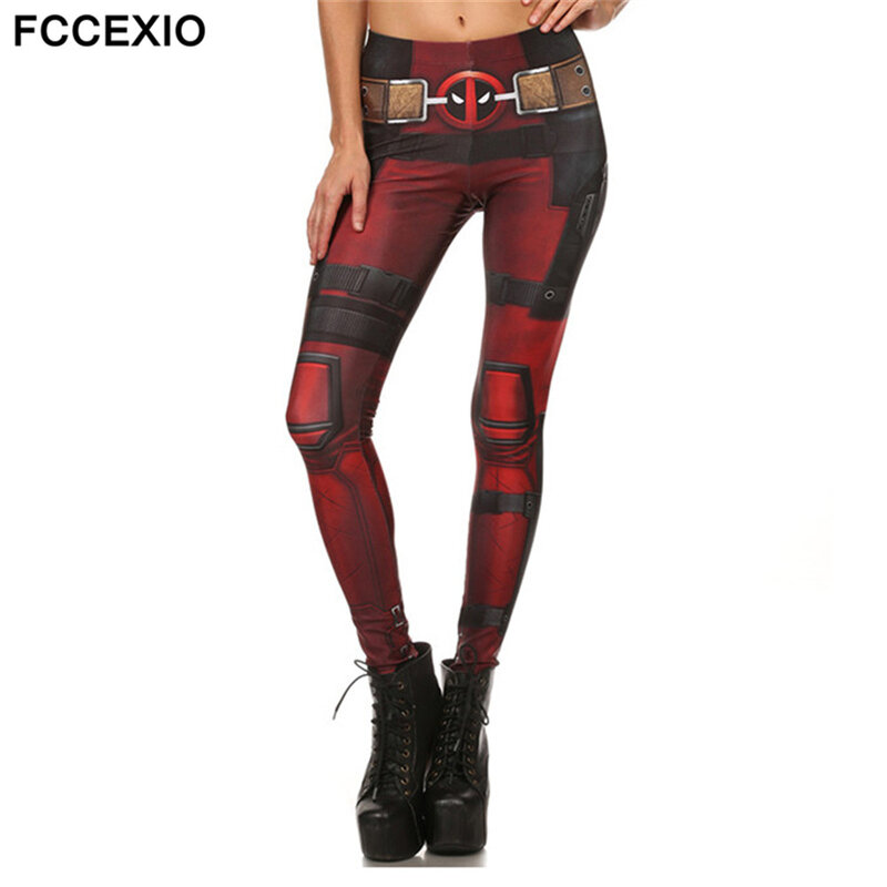 FCCEXIO ฤดูใบไม้ผลิแฟชั่น Super Hero Deadpool 3D พิมพ์ Legins ผู้หญิงกางเกงขายาวออกกำลังกายกางเกงเอวสูงออกกำลังก...