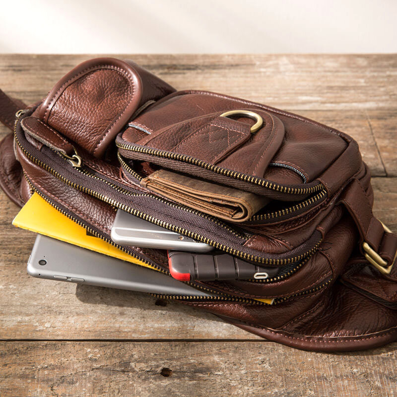 Aetoo-bolsa de couro bovino genuíno, masculina, vintage, bolsa de ombro com alça no peito, mochila de viagem