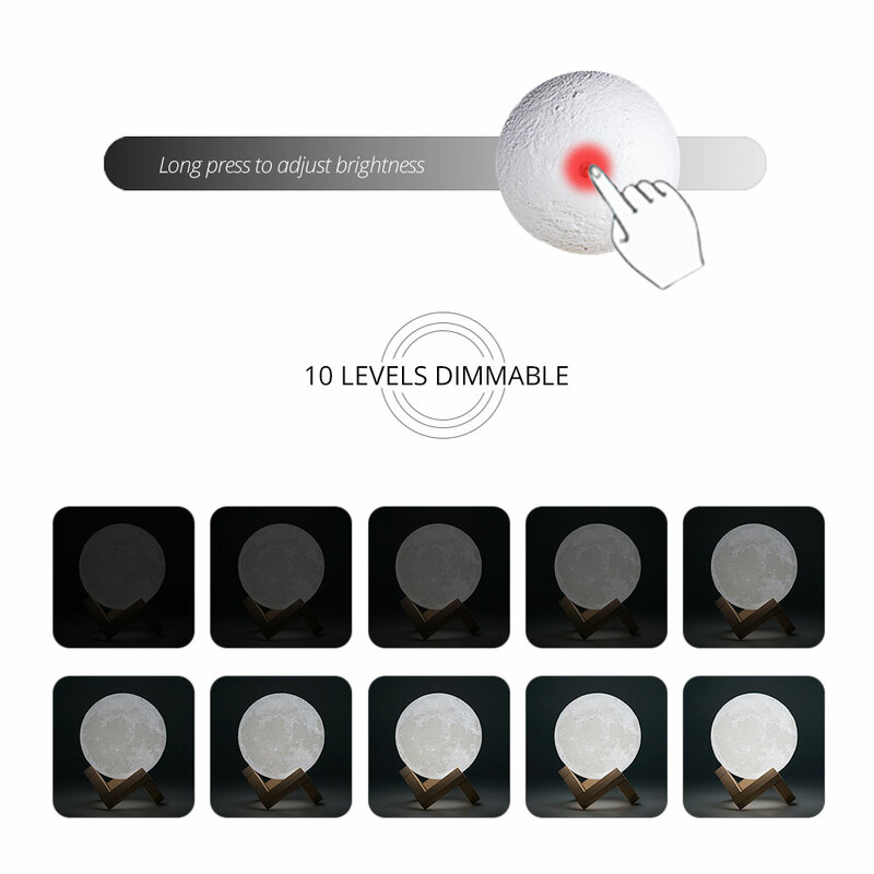 Foxanon-Lámpara USB de cabecera con sensor táctil, luna en impresión 3D, luz de habitación, mesa romántica, color cambiante, decoración de hogar, 2/16