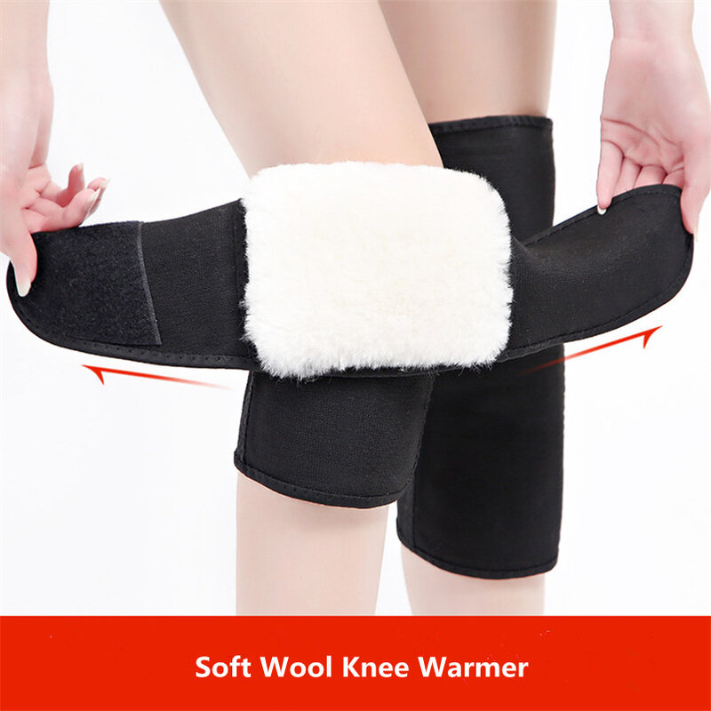 100% Pure Wool Sheepskin Knee Protector Sleeves Thickened Warm Winter Joint Cushion Knee Pad Outdoor Knee Warmer With Sticker