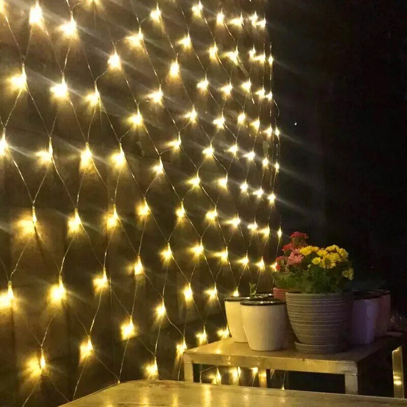 Tira de luces Led para decoración de jardín, cortina de malla con enchufe europeo y estadounidense, 3x2M, AC110V, 220V, 200Led