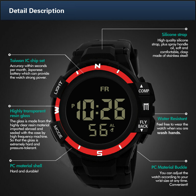 Бразильские мужские водонепроницаемые электронные часы для мальчиков Цифровые армейские спортивные светодиодный ные кварцевые наручные ...