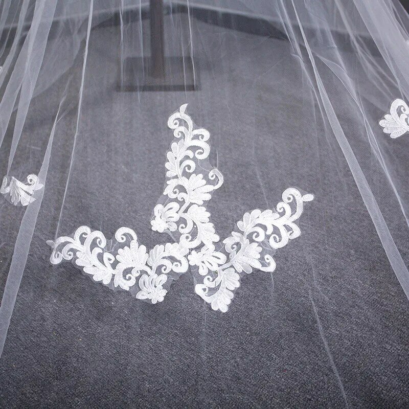 3 metros branco marfim catedral mantilla novos véus de casamento longo apliques borda véu de noiva com pente acessórios de casamento
