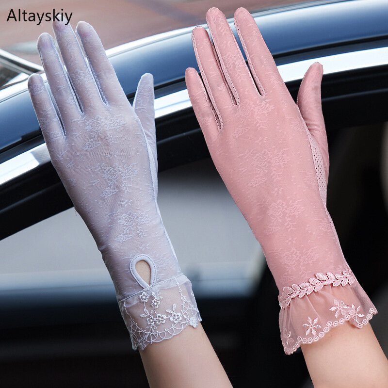 ถุงมือผู้หญิงฤดูใบไม้ผลิเกาหลี Sun ถุงมือหญิงกลางแจ้งผู้หญิง UV Protection Touch Screen Mittens Soft ลูกไม้หวาน