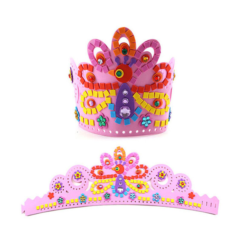 6 pçs crianças eva adesivo coroa diy brinquedo crianças artesanal artesanato chapéu de aniversário para presente de aniversário brinquedo educativo jardim de infância fornecimento