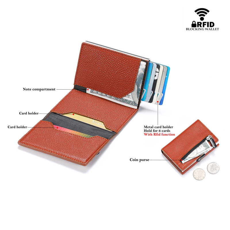 Zovyvol-carteira com tecnologia rfid, porta-cartões de crédito, metal, moeda, viagem, caixa de alumínio, porta-cartões, homens, mulheres