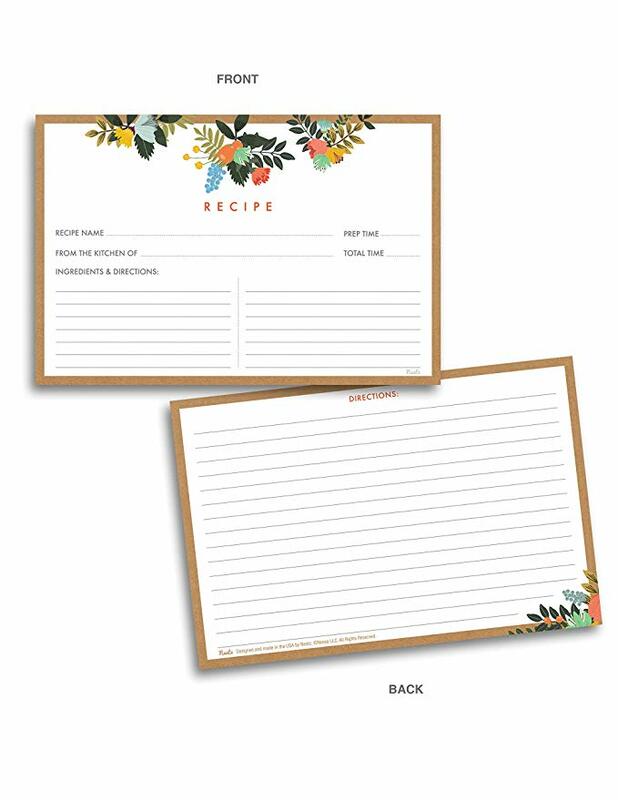 50sheet Floral Recipe Cards Double Sided Cards 4x5.6 inches cardstock paper stationery