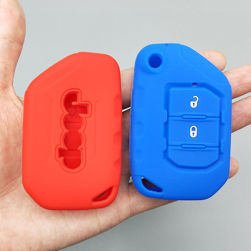Carcasa de protección para llaves de coche, cubierta de goma de silicona sin llave, con tapa, 2 botones, para Jeep 2018 2019 Wrangler JL JLU