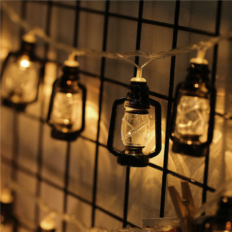 Retro Vintage Oil Festoon Lantern Novelty String Lights Holiday Party Home Bedroom Decor Lamp 10 / 20 Bulbs AA Battery Powered